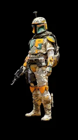 Armored sci fi mercenary rendered in stylized digital cel shading