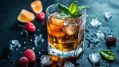 Amber Elixir Moment: Cocktail Theater with Mint & Berries.