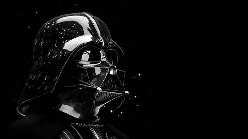 Dark armored sci fi figure in profile against space backdrop.