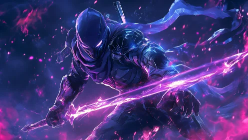 Cybernetic shadow ninja with bioluminescent plasma blade