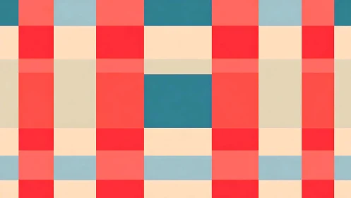 Bold geometric plaid pattern balances teal and coral blocks.