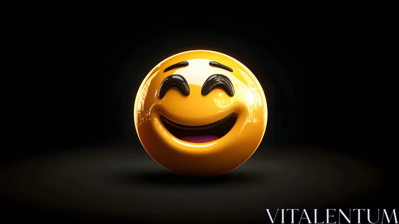 Glossy 3D Laughing Emoji on Dark Background, Digital Art Style.