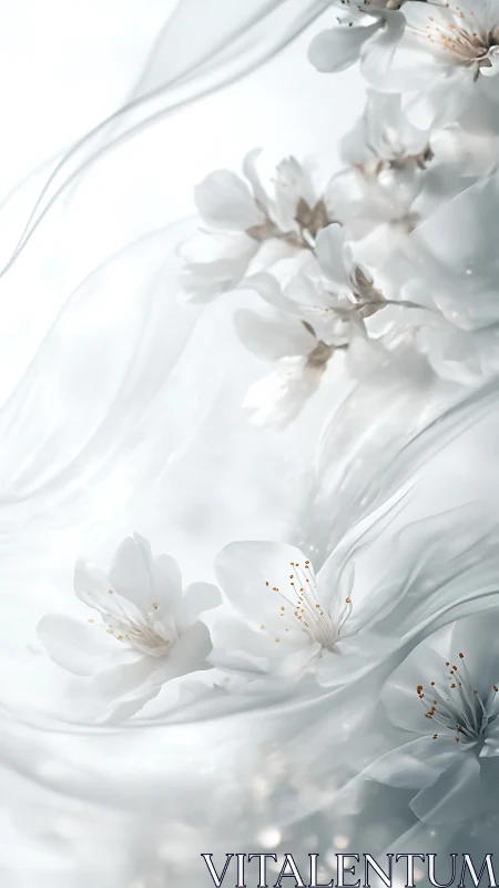 White Cherry Blossoms with Delicate Stamen: High-Key Floral Study