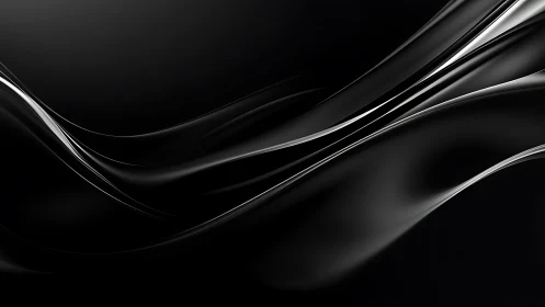 Black abstract wave background with smooth chrome lines.