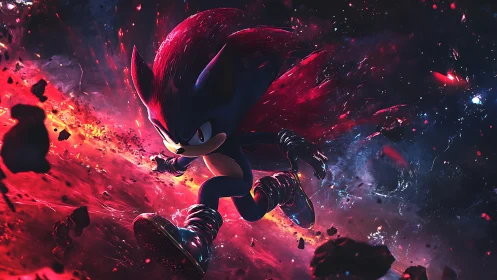 Hedgehog character rendered in space with glowing red trail