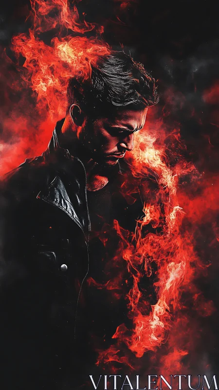 Flame-wreathed loner bends his shadow toward a burning vow