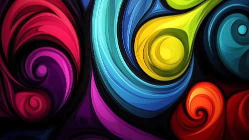 Vibrant abstract swirls in layered multicolor composition.