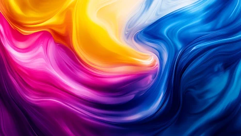 Vibrant fluid waves of yellow, magenta and deep blue motion.