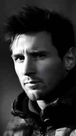 Brooding portrait in sharp black and white light and shadow.