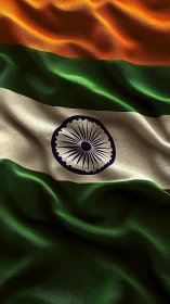 Indian flag fabric waves under dramatic directional light.