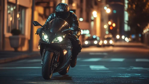 Midnight rider carves neon-lit lanes through the empty city