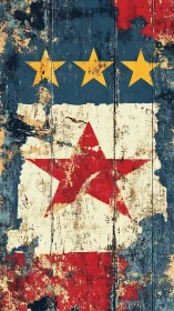 Weathered star flag painted on distressed wooden planks