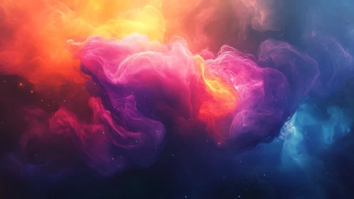 Multicolored nebula cloud forms glowing abstract structures