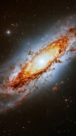 Photorealistic barred galaxy with luminous dust core focus.