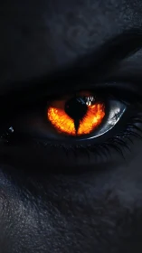 Fiery reptilian eye glows within a shadowed human gaze