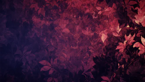 Crimson twilight foliage drifts across a textured dreamscape.