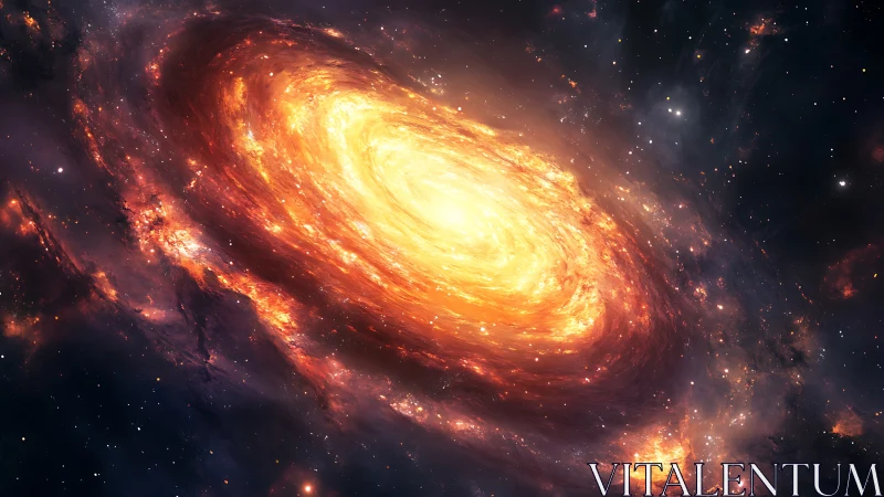 Luminous spiral galaxy rendered with high dynamic range plasma core