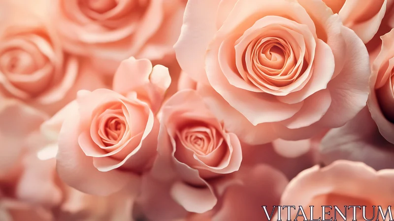 Soft Peach Roses Bloom in Delicate Close-up Garden Light