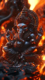 Radiant Ganesha statue glowing in molten ember light.