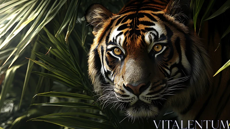 Close-up jungle tiger portrait with directional rim lighting and sharp focus