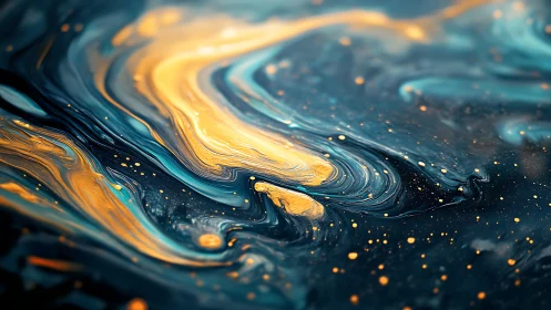 Swirling teal and gold liquid patterns suggest cosmic energy flow