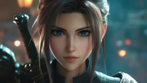 Fearless warrior girl with kind eyes and quiet strength.