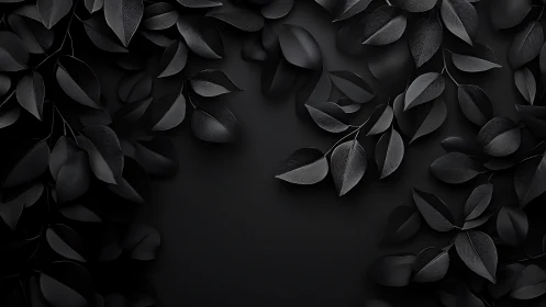 Black botanical leaves forming dark minimalist frame border.