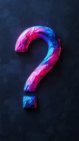 Iridescent foil question mark on dark textured backdrop.