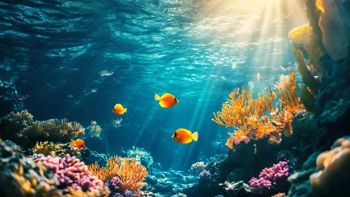 Sunlit reef dancers drift through a glittering coral ballroom