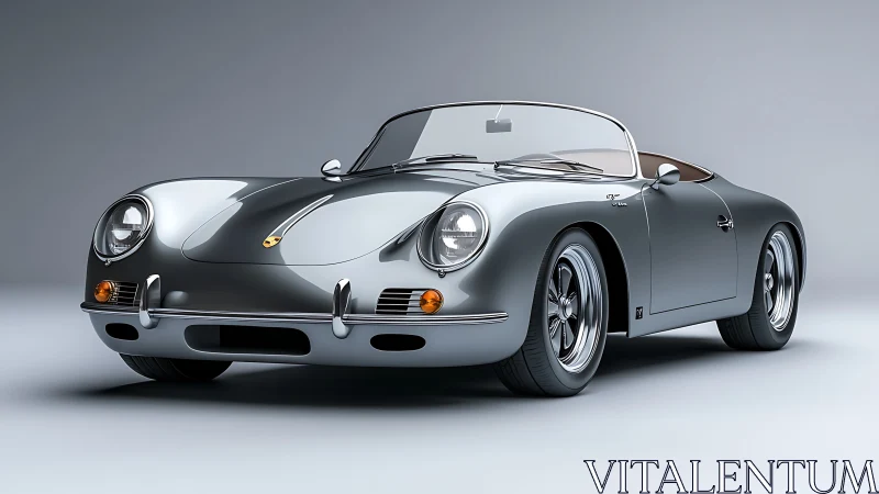Streamlined silver roadster rendered in glossy studio light.