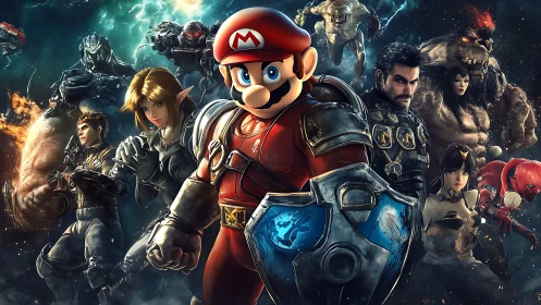 Armored hero ensemble unites in an intense cosmic battle.