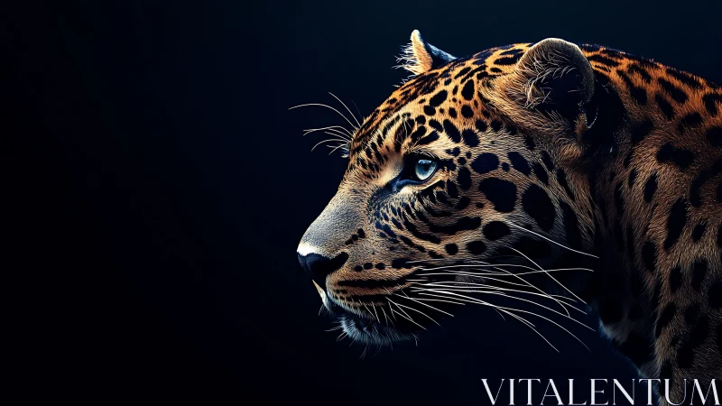 Profile view of leopard head against dark neutral background.