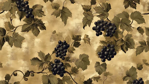 Grapevine clusters on muted ochre textured background.