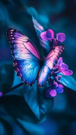 Neon twilight butterfly basking in electric garden hush.