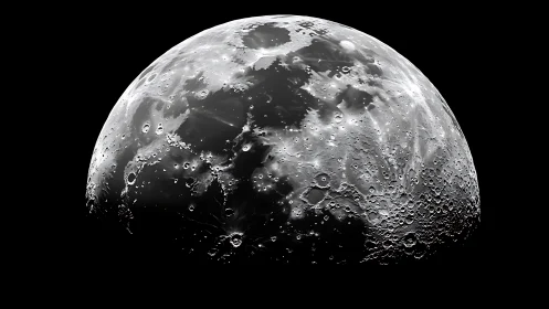 Lunar surface close-up with craters in stark monochrome.
