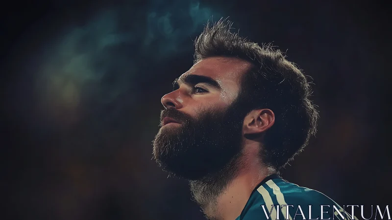 Low-key athletic portrait with cinematic rim lighting profile.