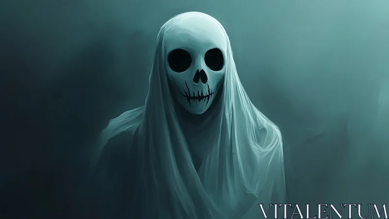 Spectral skull figure rendered in moody teal atmospheric lighting
