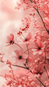 Soft Focus Cosmos Flowers in Monochromatic Pink Palette.