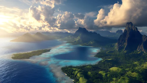 Tropical Island Paradise with Dramatic Sky and Turquoise Waters.