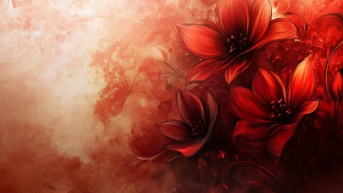 Vibrant Red Florals with Chiaroscuro Gradient Transitioning to Luminous Cream Base