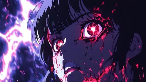Voltaic ocular overload fracturing anime subject’s visage.