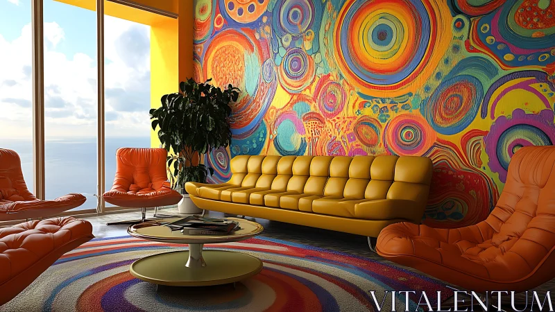 Colorful lounge welcomes sunlight and playful modern comfort