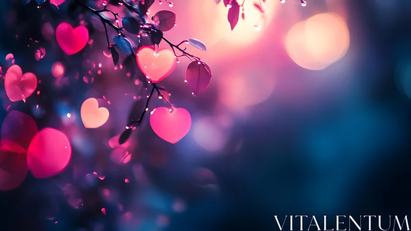 Glowing Hearts Bloom on Moonlit Branches.