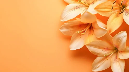 Soft peach lilies on monochrome warm-toned background.