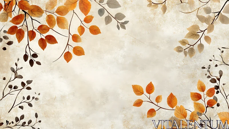 Autumn foliage branches on textured beige background design.