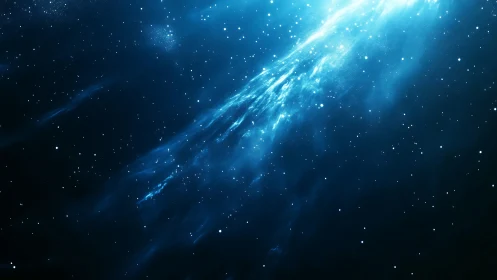 Blue nebula-like formation with dispersed star field elements.