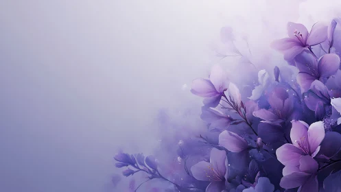 Purple Floral Elegance. Soft Blooms Against Misty Gradient.