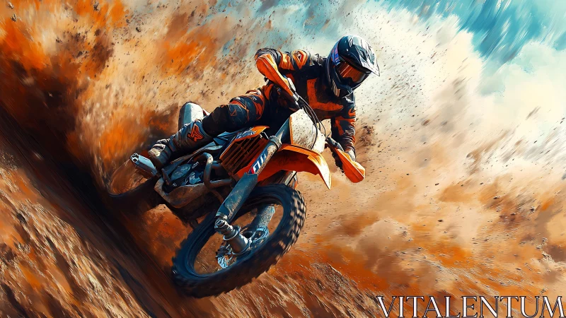 Dynamic motocross rider in high-impact digital painting composition.
