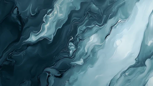 Glacial teal fluid abstraction renders layered marbled currents