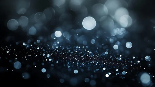 Abstract glitter bokeh background in dark blue tones, dreamy style.